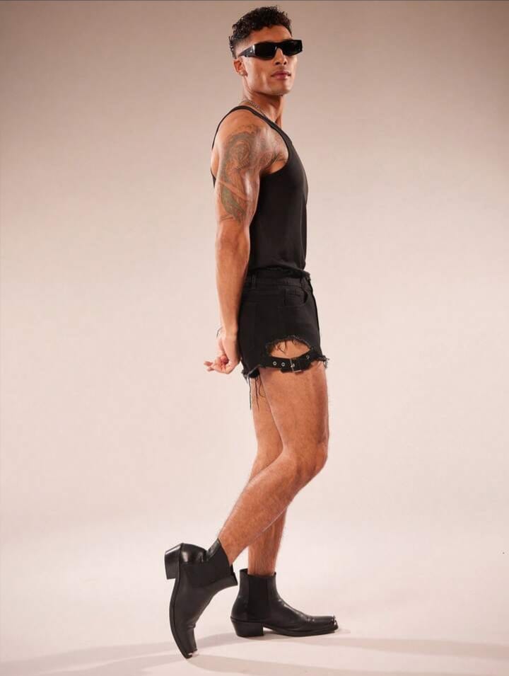 Men's Distressed Pocket Denim Washed Elastic loose Shorts